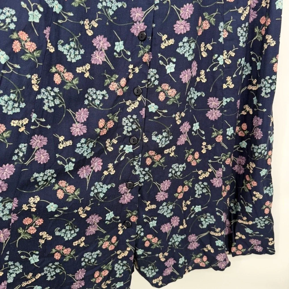 Sag Harbor Maxi Skirt Floral Button Front Elastic Waist Casual Summer Large